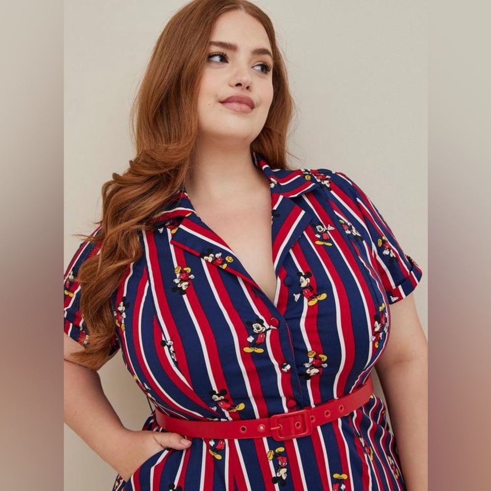 Torrid Disney Mickey Mouse Retro Swing Dress - Poplin Striped Red & Blue size 14 - Picture 4 of 10